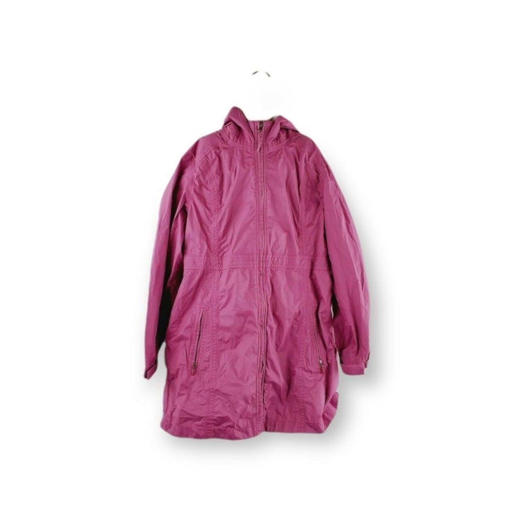 L.L. Bean Girls Pink Long Sleeve Full Zip Pockets Hooded Rain Coat Jacket XL 18
